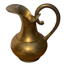 VTG Solid Brass Medium Display Water Pitcher W/ Handle 8” Vase Metal Urn India picture