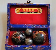 Vntg Chinese Boading Chiming Meditation Balls Cloisonne + 2 Steel Balls In Box picture