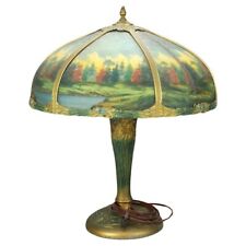Antique Arts & Crafts Bradley & Hubbard Style Reverse Painted Lamp C1920 picture