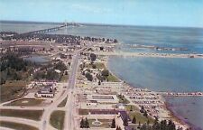 MI 1961 Mackinaw City AERIAL Street View BRIDGE Mint Dexter Press postcard M16 picture
