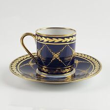 1771 Sevres Cobalt Blue & Gold Flowers Demitasse Cup & Saucer S mark picture