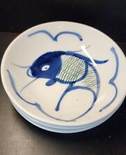 Made in China Koi Carp Fish Set Of 3 Bowls Blue White 5.5