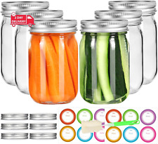 6 Pack Mason Jars 16 Oz with Lids, Canning Jars with 6 Split-Type Lids and EXTRA picture