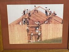 Framed Amish Barn Raising Construction Building Art Print Pennsylvania Dutch 18