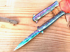 9” Rainbow Rose Flower Tactical Spring Assisted Open Blade Folding Pocket Knife picture