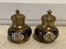 Vintage Thai Siam Brass Metal & Enamel Salt & Pepper Shakers Set picture