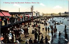 Postcard A Bathing Scene and Boardwalk Audience Atlantic City New Jersey picture