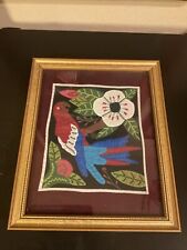 VTG MOLA Panama Textile Art Kuna Hand Stitched Colorful Parrot Framed 11”x9” picture
