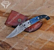 PERSONALIZED UNIQUE HANDMADE DAMASCUS Folding Knife Hunting/Camping Best Gift picture