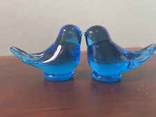 Leo Ward 1986 Signed Bluebird of Happiness Blue Glass Bird Figurine Qty 2 picture