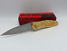 24k gold plated engraved Kershaw leek SPEEDSAFE Knife w/ SAFETY LOCK Ken Onion picture