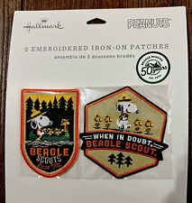 2024 Hallmark TWO EMBROIDERED IRON-ON PATCHES Peanuts Snoopy Beagle Scout 50 YR picture