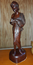 Lovely Large Vintage Asian Balinese Wood Carving Sculpture Woman Rooster picture