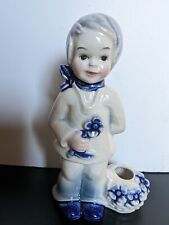 Goebel Boy Figurine with flower, opening for candle/pen Blue Color, #5401012,vtg picture