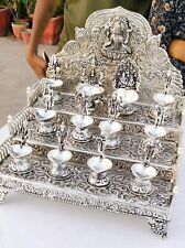Germán silver Vishnu das avatar Diya set with 3 step Singh Asan with railing picture