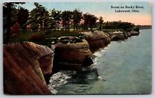 Lakewood Ohio~Rocky River Cliffs Sunset Scene~1914 Postcard picture