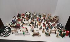 Vintage HUGE LOT Over 60 Pc Christmas Village Buildings Figurines People & MORE  picture
