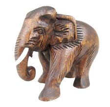 Wood Elephant Statue Hand Carved Wooden Figurine Lucky Trunk Up Sculpture  5.5