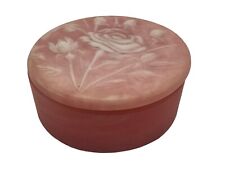 Vintage Incolay White Roses on Pink Stone Round Trinket/Jewelry Box with Lid MCM picture