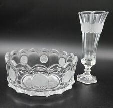 Vintage Fostoria Glass 1887 Coin Bowl & Bud Vase Set Eagle Liberty Torch Clear picture