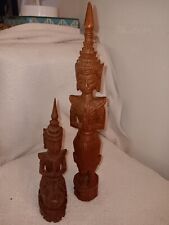 Set Of 2 Vintage Wood Carved Art Thai Buddhas 13