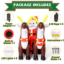 8ft Long Christmas Inflatable LED Lighted Santa on Sleigh w/ Reindeers, Gift Box picture