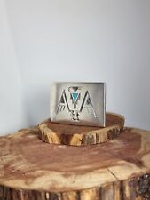 Vintage Native American Zuni Jewelry Thunderbird Turquoise Silver Belt Buckle picture