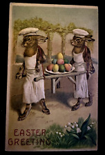 Bunny RABBITS~Chefs in Aprons~Carry Colorful EGGS~ Easter Fantasy Postcard-h269 picture