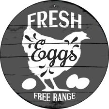 Fresh Eggs Free Range Novelty Round Circular Metal Sign 12