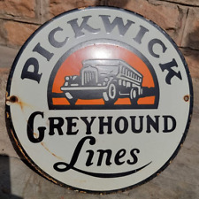 Vintage Old Antique Rare Pickwick Greyhound Lines Ad Porcelain Enamel Sign Board picture