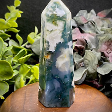 Natural Moss Agate Obelisk Crystal Healing Spiritual Stone Home Decor Gifts picture