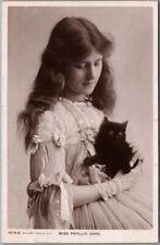 c1910s MISS PHYLLIS DARE Photo RPPC Postcard English Singer Actress w/ Black Cat picture