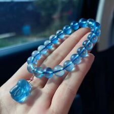 Natural ice Blue Aquamarine Gemstone Craved Rabbit  Beads Bracelet AAAAA 9mm picture