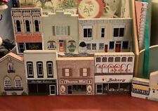 (8) Pc~OUR TOWNE”~Wood Houses/Businesses~Lake Geneva/Hand Painted~Shelf Sitters~ picture