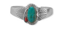 Turquoise and Sponge Coral Fan Design Cuff Bracelet picture