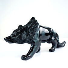 13.2“ Large Realistic Black Obsidian Wolf Carved Crystal Reiki Healing Statue picture