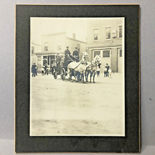 Vintage Cabinet Card Photo Firemen-Horse Drawn Fire Wagon Firehouse Building picture