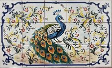 Peacock, beautiful mural, hand painted (15 tiles 6