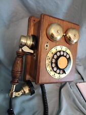 VINTAGE SOLID OAK DOVETAIL BOX WALL MOUNT ROTARY DIAL TELEPHONE TESTED WORKS picture