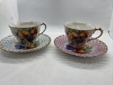 VTG L&M Royal Halsey Very Fine Tea Reticulated Fruit & Floral CupSaucer Lot Of 2 picture