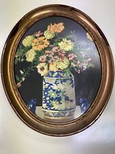Vintage Turner Wall Art Accessory Murphy Floral Oval Framed Prints Mid Century picture