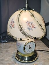 14 Invh Vintage Touch Lamp With Clock Shade 6 Glass Panels Roses Metal Frame picture