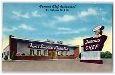 Denver Colorado CO Postcard Famous Chef Restaurant Exterior Signage Scene 1954 picture