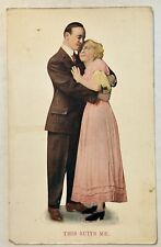 This Suits Me.  Couple Embracing. Vintage Love Romance Postcard. Early 1900s. picture