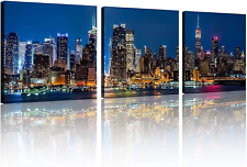3 Panels New York Home Decor Beautiful New York City Skyline New York Night Ligh picture