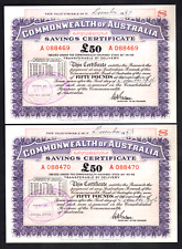 Australia 1946 (Post WW.11) Savings Certificate for 50 Pounds..  CONSEC Pair picture