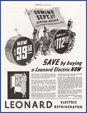 Vintage 1933 LEONARD Refrigerator Kitchen Appliance Ephemera 1930's Print Ad picture