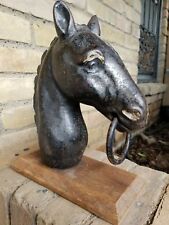 Antique circa 1900 Rare Horse Doorstop, Solid Cast Iron on a Wooden Base picture