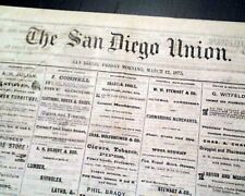 Rare SAN DIEGO Old West Southern California Pacific Ocean Coast 1875 Newspaper picture