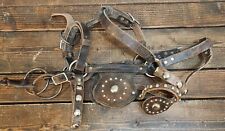 Vtg Antique Horse Bridle. Bit. Blinders. Leather. Adjustable. Studded. picture